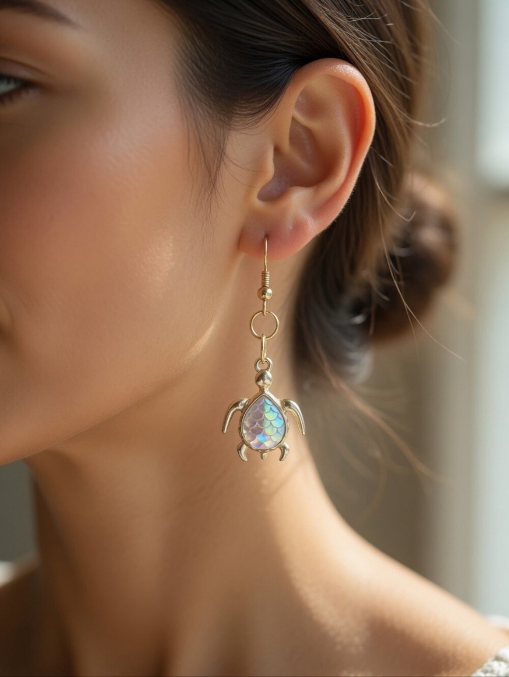 Pigness & Company Shimmering Gold Turtle Earrings with Iridescent Shell
